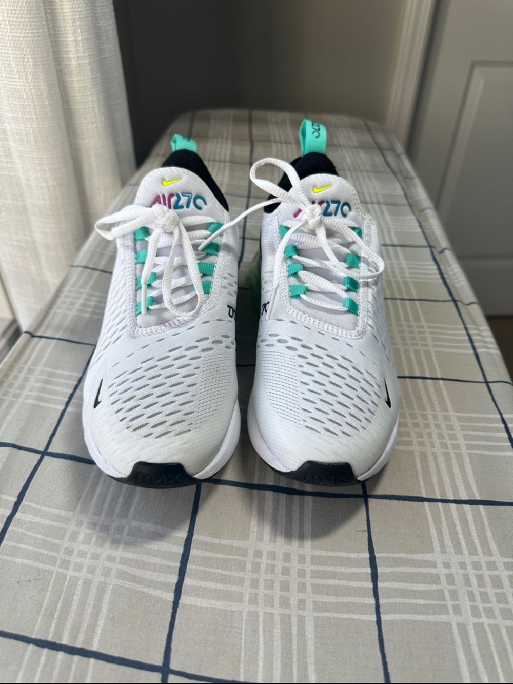 Nike Kids White Sneakers with Teal and Black Accents